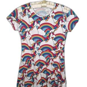 Place Girls Cold Shoulder Fit & Flair Dress Unicorn Rainbow Teal Pink Size XL 14